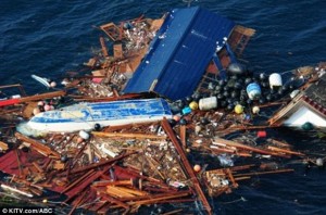 Destroços são vistos boiando no Pacífico (Foto: Reprodução/KITV)