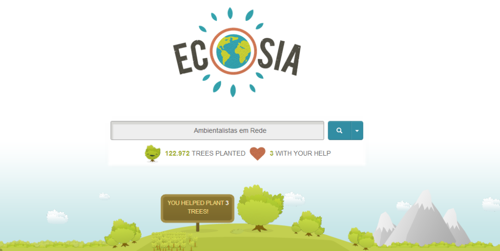 Página inicial do buscador Ecosia