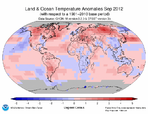 Setembro de 2012 se equipara a 2005 como o mais quente já registrado